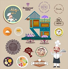 餐廳相關(guān)圖標AI矢量元素