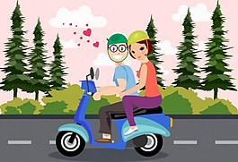 一對(duì)情侶騎著電動(dòng)車出行AI矢量元素下載