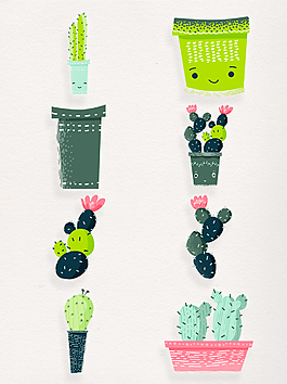 手繪綠色仙人掌卡通透明素材合集