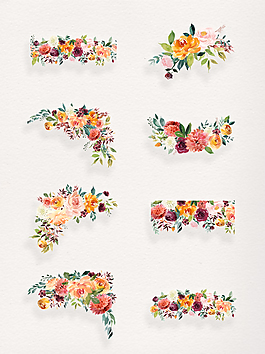 手繪水彩鮮花卡通透明素材合集