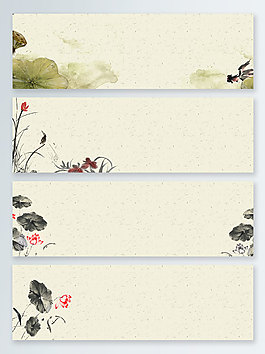 手繪水墨荷花banner背景圖