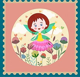 美女花朵天使ai矢量素材下載