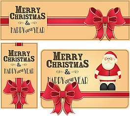 圣誕賀卡上有圣誕彩旗和紅色的蝴蝶結(jié)