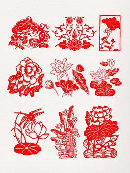 剪紙蓮花元素組合