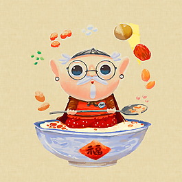 手绘卡通老人装饰素材