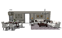 現(xiàn)代客廳餐廳復(fù)式su模型綜合效果圖