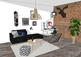 現(xiàn)代家居客廳3d模型綜合效果圖