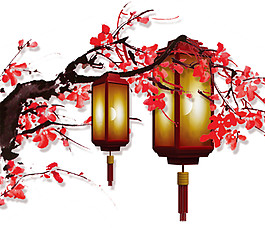 中国风梅花灯笼节日元素