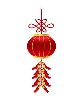 春節歡樂紅色燈籠鞭炮節日元素