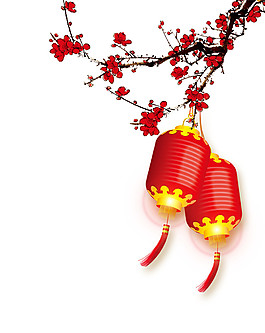素雅清新紅色梅花燈籠節(jié)日元素