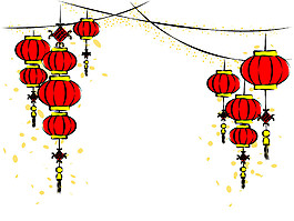 欢乐红色灯笼彩绘节日元素