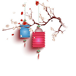 喜庆温婉彩色灯笼梅花节日元素