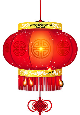 清新雪花红色灯笼节日元素