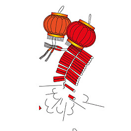新春慶祝紅色燈籠鞭炮節日元素
