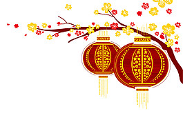 清新風格暗紅色燈籠節日元素