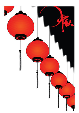 高級風格橙紅燈籠節日元素
