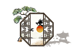 古風清新褐色窗戶裝飾元素
