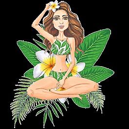 手繪開(kāi)心坐著的美女png透明素材