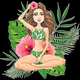 手繪在休閑度假的美女png透明素材