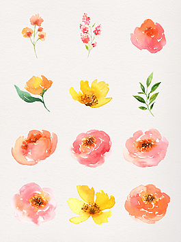 水彩鮮花卡通透明素材合集