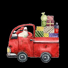 圣誕老人開車小車送禮物png透明素材