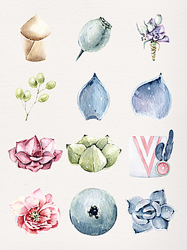 手繪文藝鮮花卡通透明素材合集