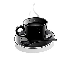 卡通黑色咖啡杯png元素