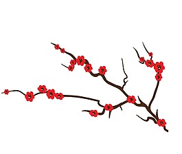 卡通紅色梅花枝png元素