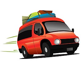 卡通橙色旅行車png元素