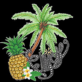 手繪夏日菠蘿png透明素材