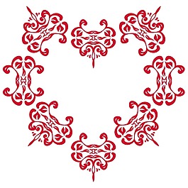 紅色花紋心形png元素