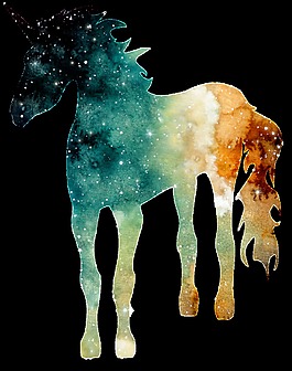 手繪水彩星空獨(dú)角獸png透明素材