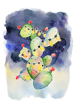 手繪星空下的仙人掌psd源文件