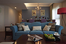 美式客廳藍(lán)色沙發(fā)裝修效果圖