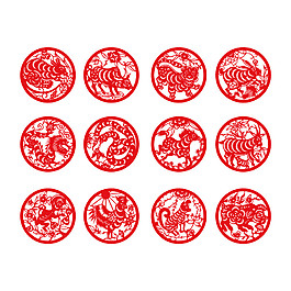 12款狗年春节圆形窗花剪纸素材