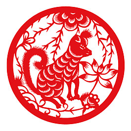 圓形2018狗年剪紙窗花素材