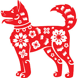 2018新年花朵狗狗剪纸素材