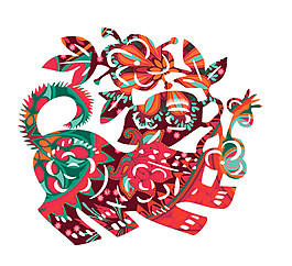 精美狗年春節(jié)彩色剪紙元素