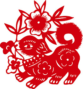 紅色狗年剪紙素材