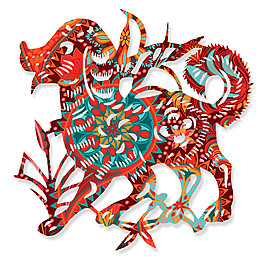 五彩狗年春节剪纸PNG