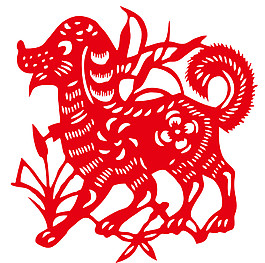 红色2018狗年剪纸PNG元素