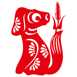 紅色狗年可愛剪紙圖案