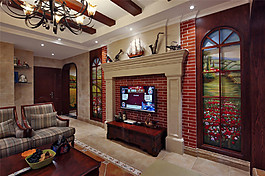 棕色美式復古華麗設計客廳效果圖