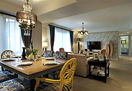 花紋美式復古裝修客廳效果圖