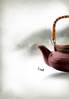 手繪沖茶的水壺背景psd源文件