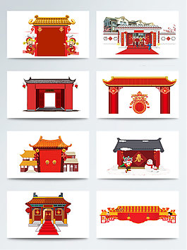 一組喜慶中國風建筑素材