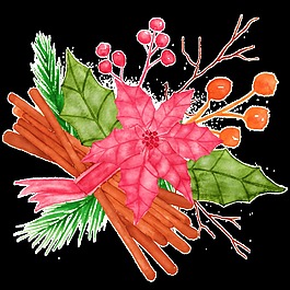 手繪紅色楓葉與野果png透明素材