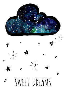 手繪星空下的云朵psd源文件