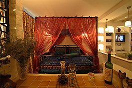 暗色田園地中海復古暗色臥室效果圖