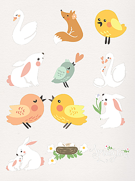 手繪可愛小動物透明裝飾素材合集
